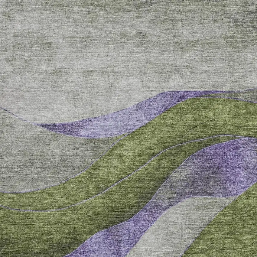 Olive Green And Blue Abstract Washable Indoor Outdoor Area Rug Photo 3