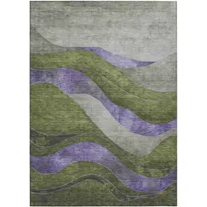 Photo of Olive Green And Blue Abstract Washable Indoor Outdoor Area Rug