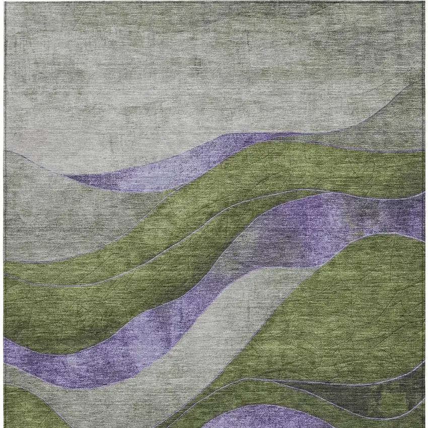 Olive Green And Blue Abstract Washable Indoor Outdoor Area Rug Photo 3