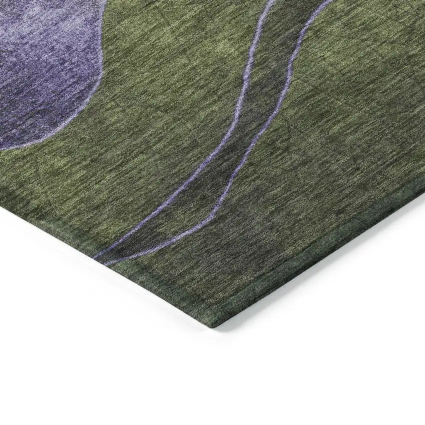 Olive Green And Blue Abstract Washable Indoor Outdoor Area Rug Photo 9