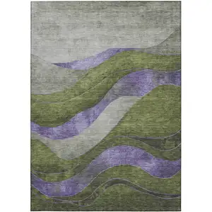 Photo of Olive Green And Blue Abstract Washable Indoor Outdoor Area Rug