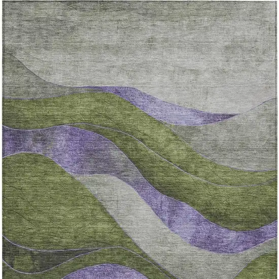 Olive Green And Blue Abstract Washable Indoor Outdoor Area Rug Photo 3