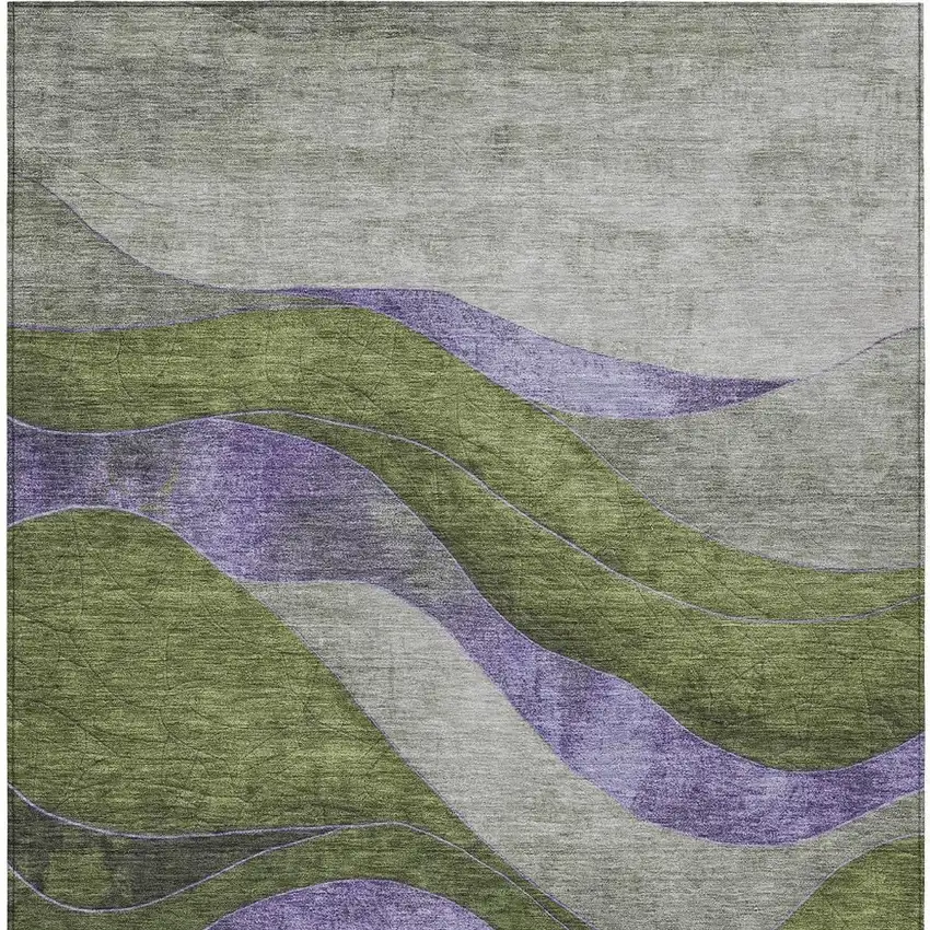 Olive Green And Blue Abstract Washable Indoor Outdoor Area Rug Photo 3