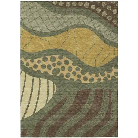 Olive Green And Blue Abstract Washable Indoor Outdoor Area Rug Photo 2