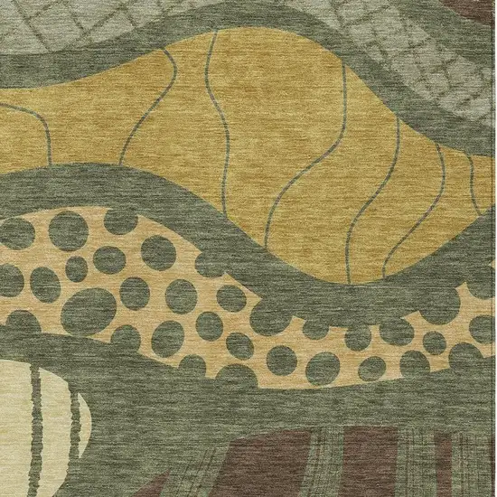 Olive Green And Blue Abstract Washable Indoor Outdoor Area Rug Photo 5