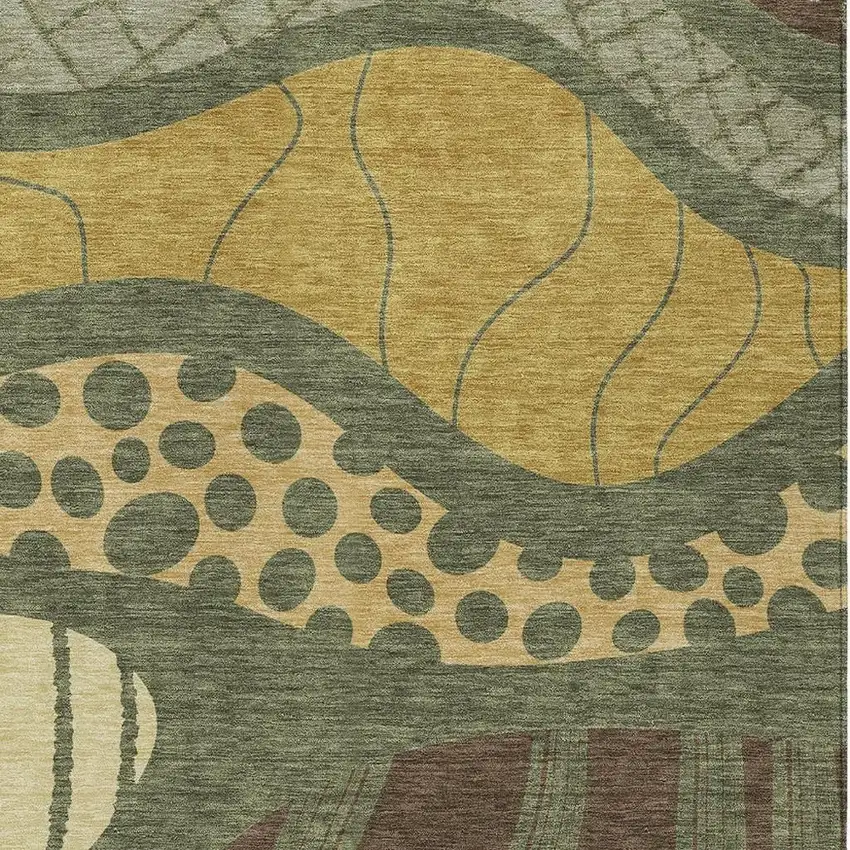 Olive Green And Blue Abstract Washable Indoor Outdoor Area Rug Photo 5