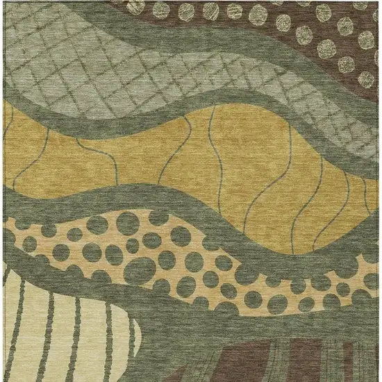 Olive Green And Blue Abstract Washable Indoor Outdoor Area Rug Photo 6