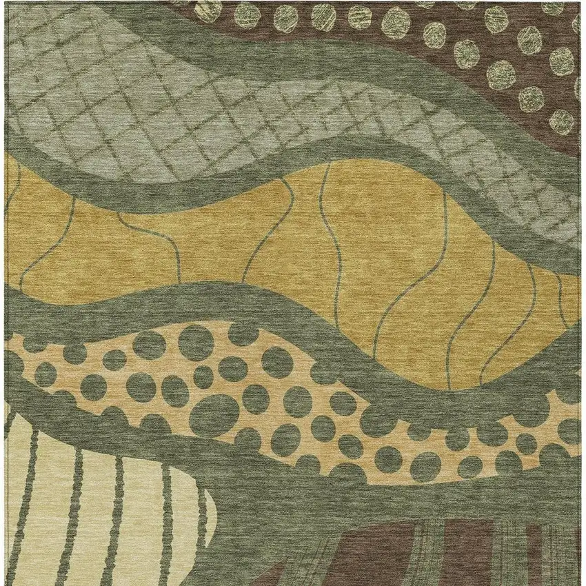 Olive Green And Blue Abstract Washable Indoor Outdoor Area Rug Photo 3