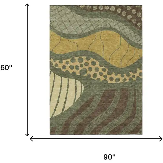 Olive Green And Blue Abstract Washable Indoor Outdoor Area Rug Photo 9