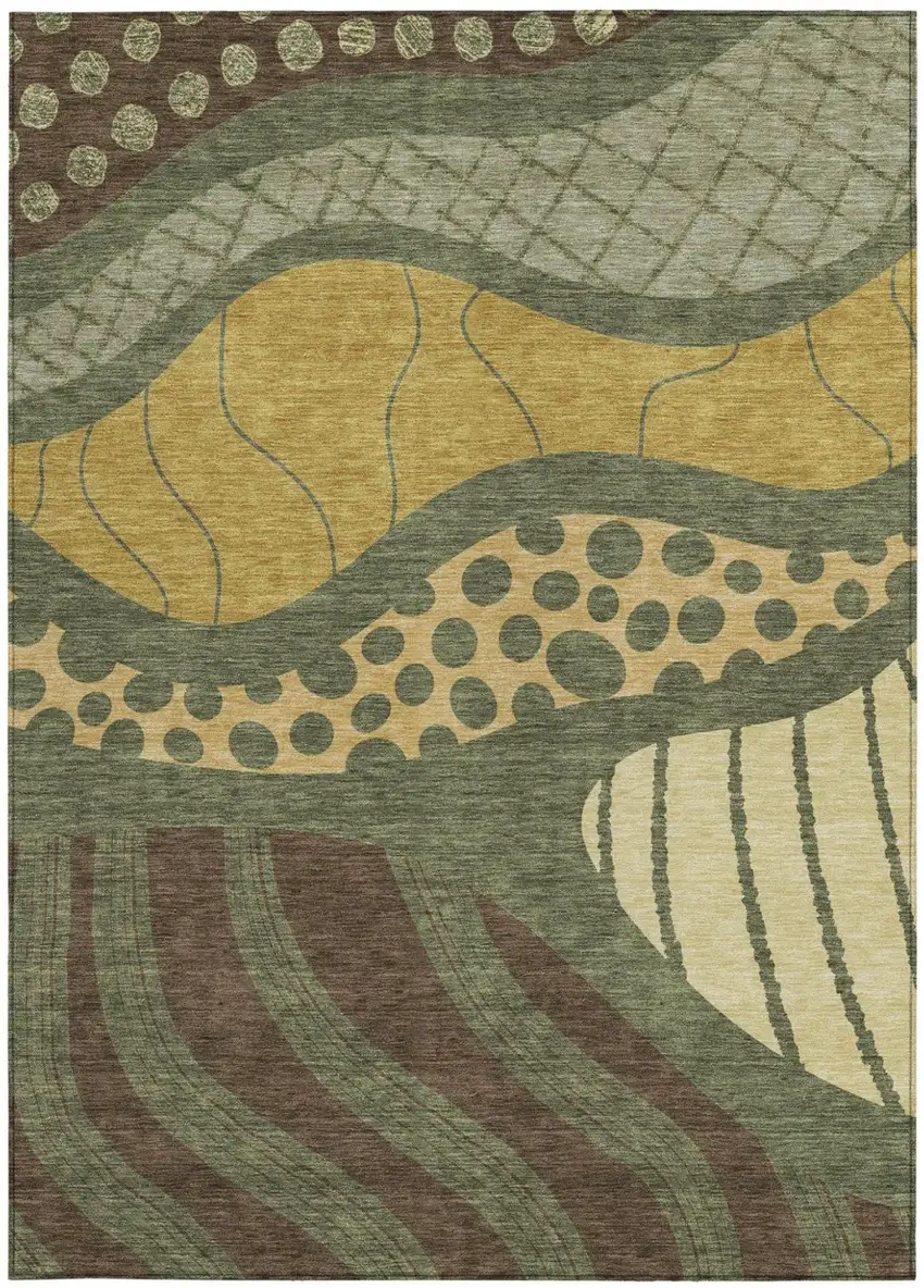 Olive Green And Blue Abstract Washable Indoor Outdoor Area Rug Photo 4