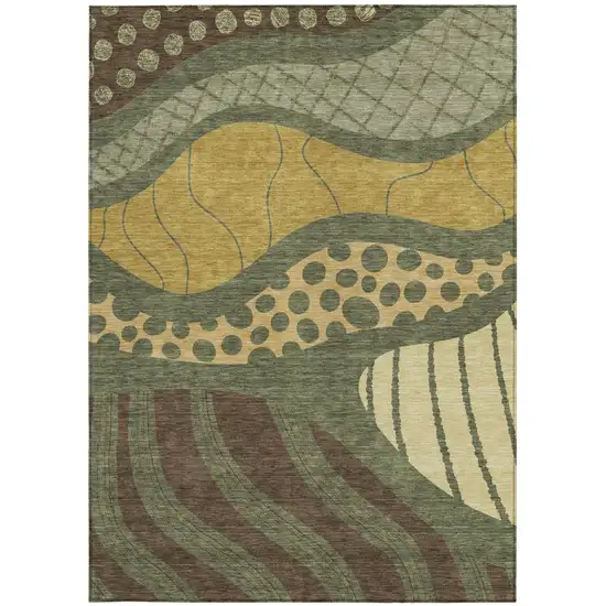 Olive Green And Blue Abstract Washable Indoor Outdoor Area Rug Photo 4