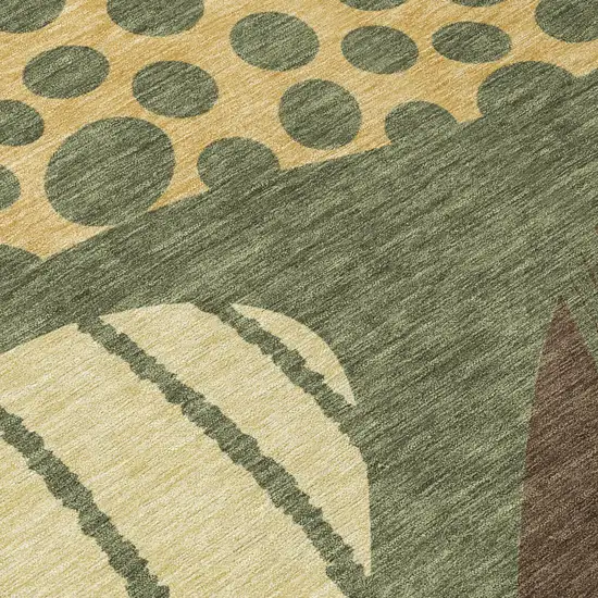 Olive Green And Blue Abstract Washable Indoor Outdoor Area Rug Photo 8