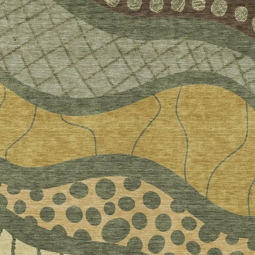 Olive Green And Blue Abstract Washable Indoor Outdoor Area Rug Photo 3
