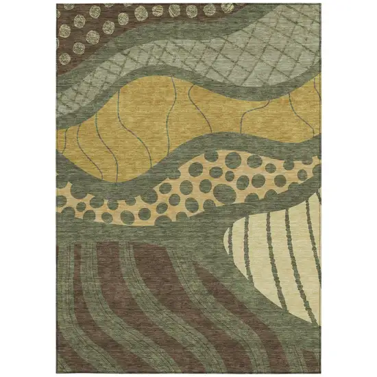 Olive Green And Blue Abstract Washable Indoor Outdoor Area Rug Photo 4