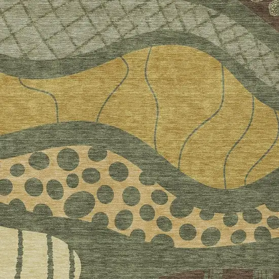Olive Green And Blue Abstract Washable Indoor Outdoor Area Rug Photo 5