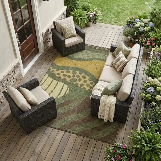 Olive Green And Blue Abstract Washable Indoor Outdoor Area Rug Photo 1