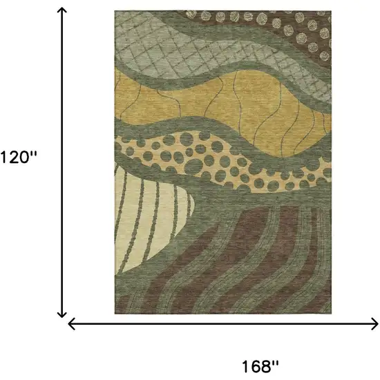 Olive Green And Blue Abstract Washable Indoor Outdoor Area Rug Photo 9