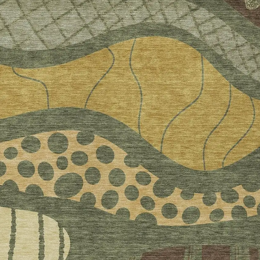 Olive Green And Blue Abstract Washable Indoor Outdoor Area Rug Photo 5