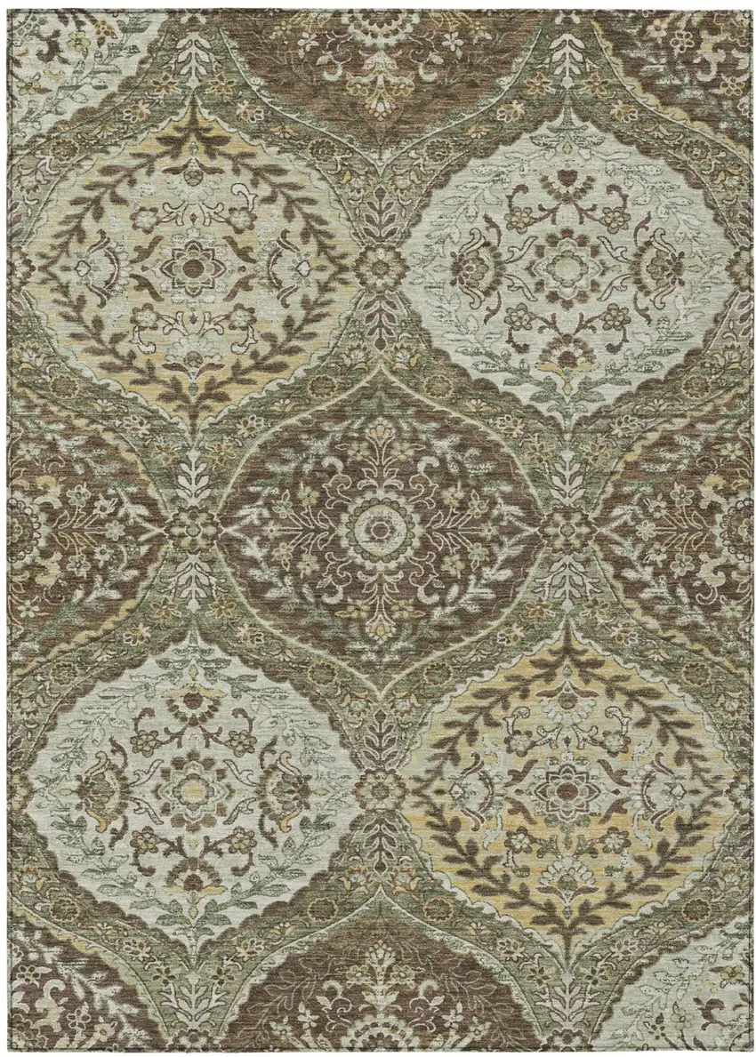 Olive Green And Blue Ogee Washable Indoor Outdoor Area Rug Photo 2