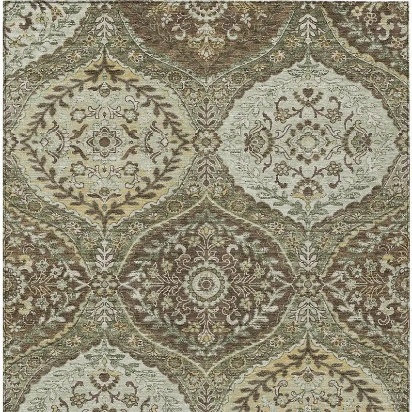 Olive Green And Blue Ogee Washable Indoor Outdoor Area Rug Photo 3