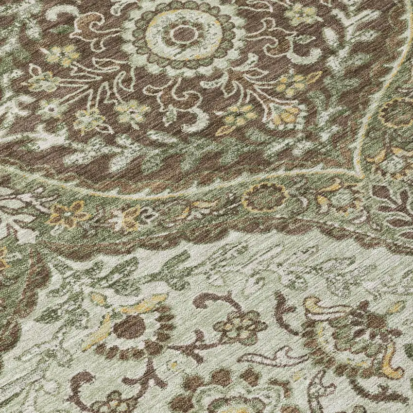 Olive Green And Blue Ogee Washable Indoor Outdoor Area Rug Photo 6