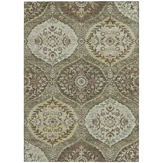 Olive Green And Blue Ogee Washable Indoor Outdoor Area Rug Photo 4