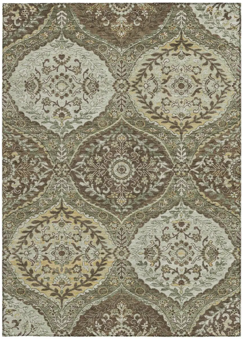 Olive Green And Blue Ogee Washable Indoor Outdoor Area Rug Photo 4