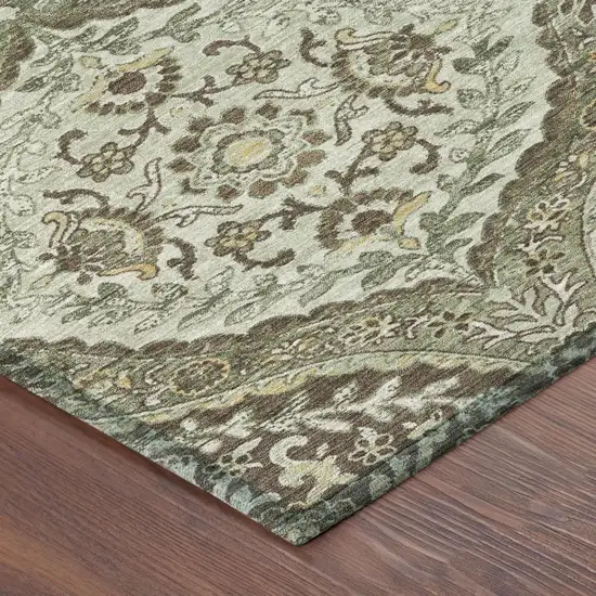 Olive Green And Blue Ogee Washable Indoor Outdoor Area Rug Photo 5