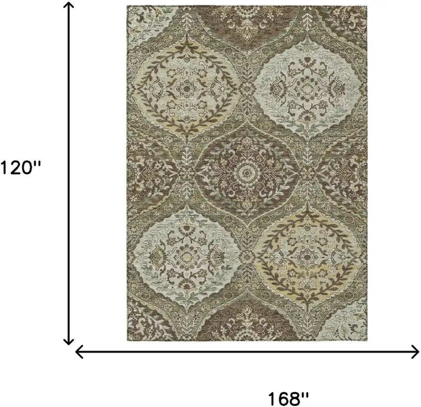 Olive Green And Blue Ogee Washable Indoor Outdoor Area Rug Photo 7