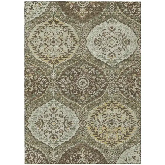 Olive Green And Blue Ogee Washable Indoor Outdoor Area Rug Photo 2