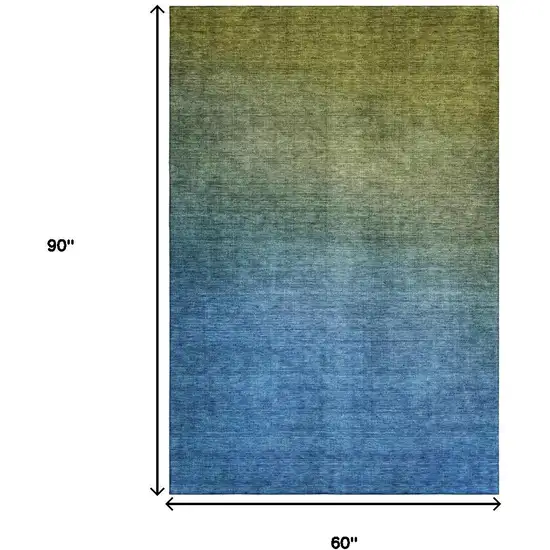 Olive Green And Blue Ombre Washable Area Rug With UV Protection Photo 5