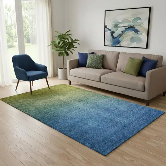 Olive Green And Blue Ombre Washable Area Rug With UV Protection Photo 1