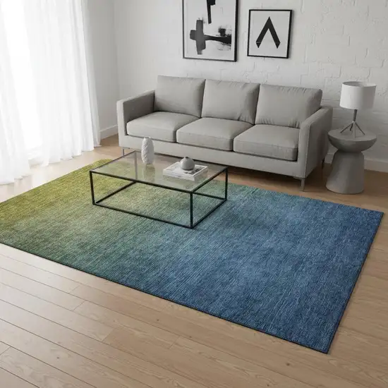 Olive Green And Blue Ombre Washable Area Rug With UV Protection Photo 2