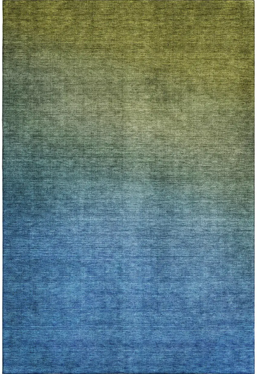 Olive Green And Blue Ombre Washable Area Rug With UV Protection Photo 1
