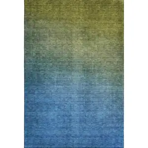 Photo of Olive Green And Blue Ombre Washable Area Rug With UV Protection