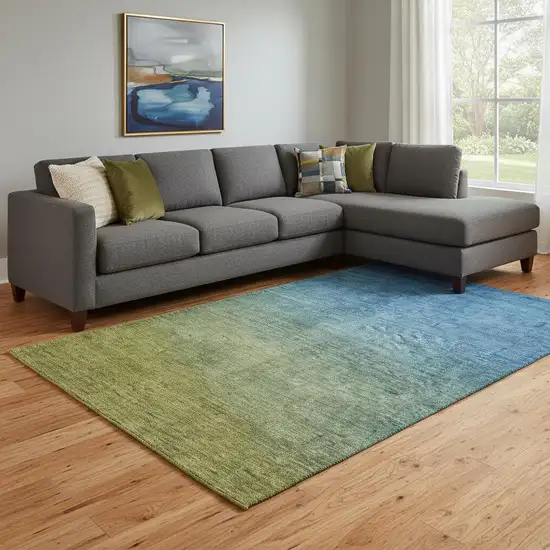 Olive Green And Blue Ombre Washable Area Rug With UV Protection Photo 1