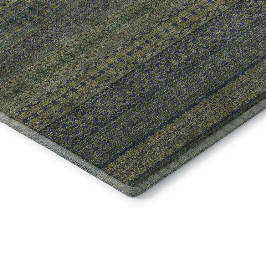Olive Green And Blue Striped Washable Area Rug With UV Protection Photo 8