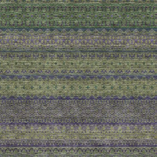 Olive Green And Blue Striped Washable Area Rug With UV Protection Photo 3