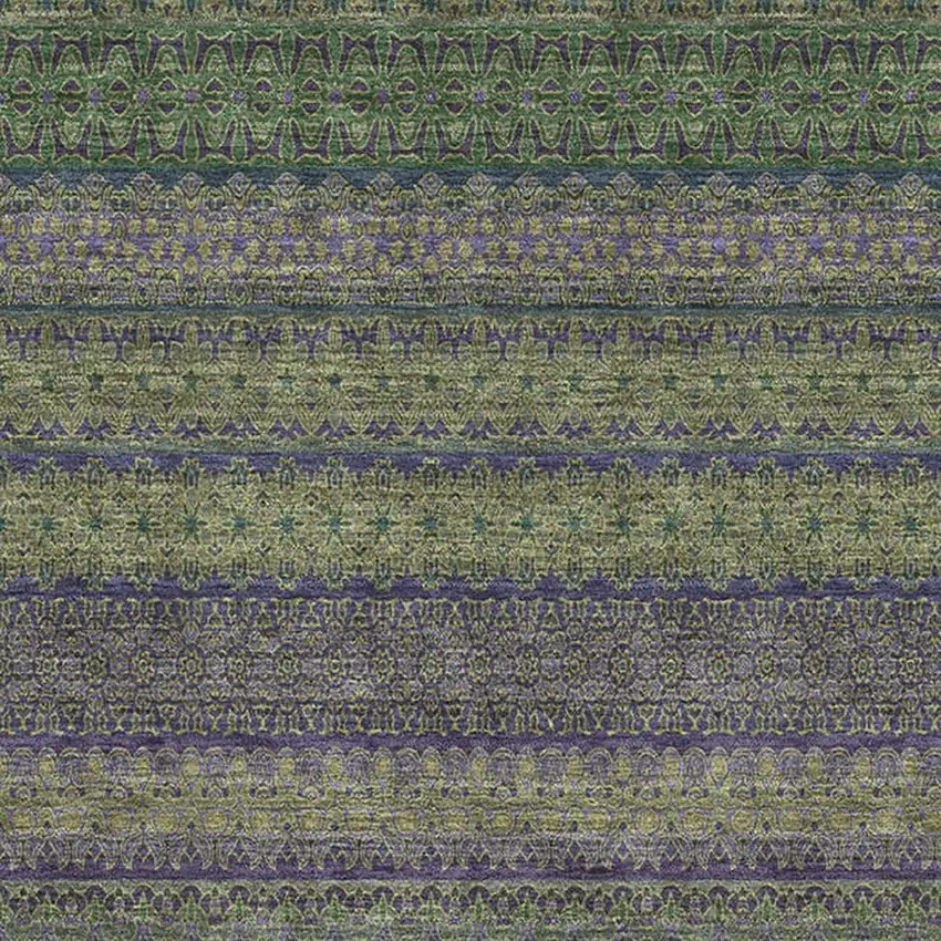 Olive Green And Blue Striped Washable Area Rug With UV Protection Photo 3