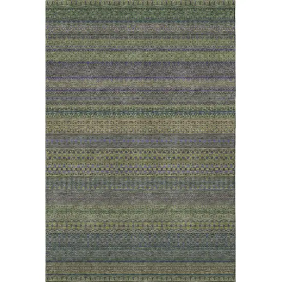 Olive Green And Blue Striped Washable Area Rug With UV Protection Photo 4