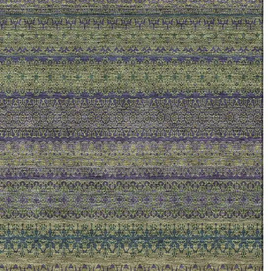 Olive Green And Blue Striped Washable Area Rug With UV Protection Photo 3