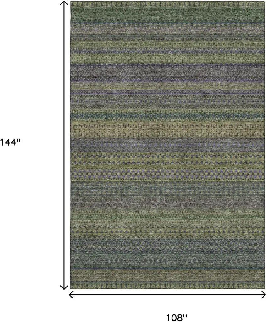 Olive Green And Blue Striped Washable Area Rug With UV Protection Photo 3