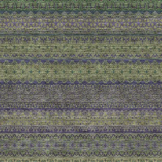 Olive Green And Blue Striped Washable Area Rug With UV Protection Photo 3