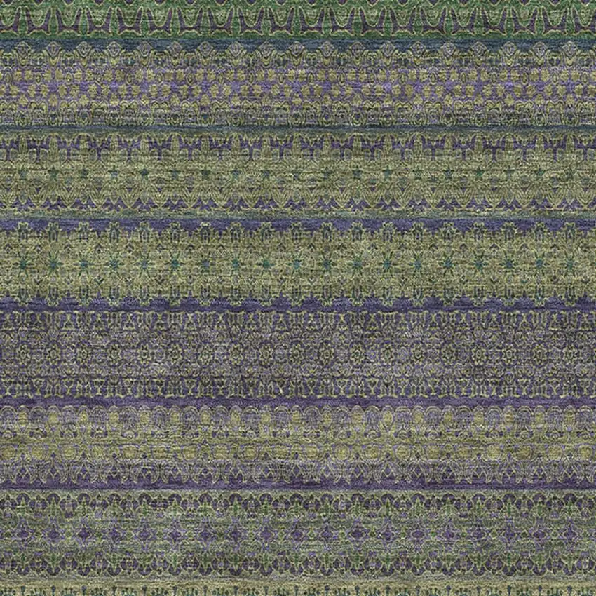 Olive Green And Blue Striped Washable Area Rug With UV Protection Photo 3