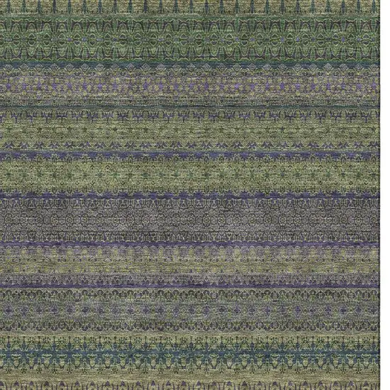 Olive Green And Blue Striped Washable Area Rug With UV Protection Photo 3