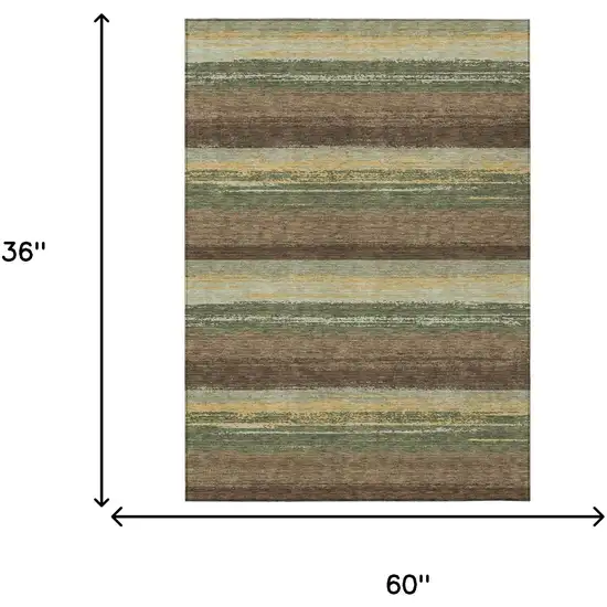 Olive Green And Blue Striped Washable Indoor Outdoor Area Rug Photo 7