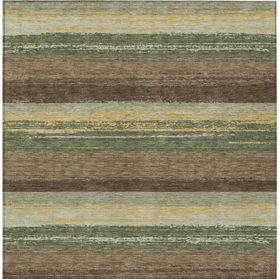 Olive Green And Blue Striped Washable Indoor Outdoor Area Rug Photo 3