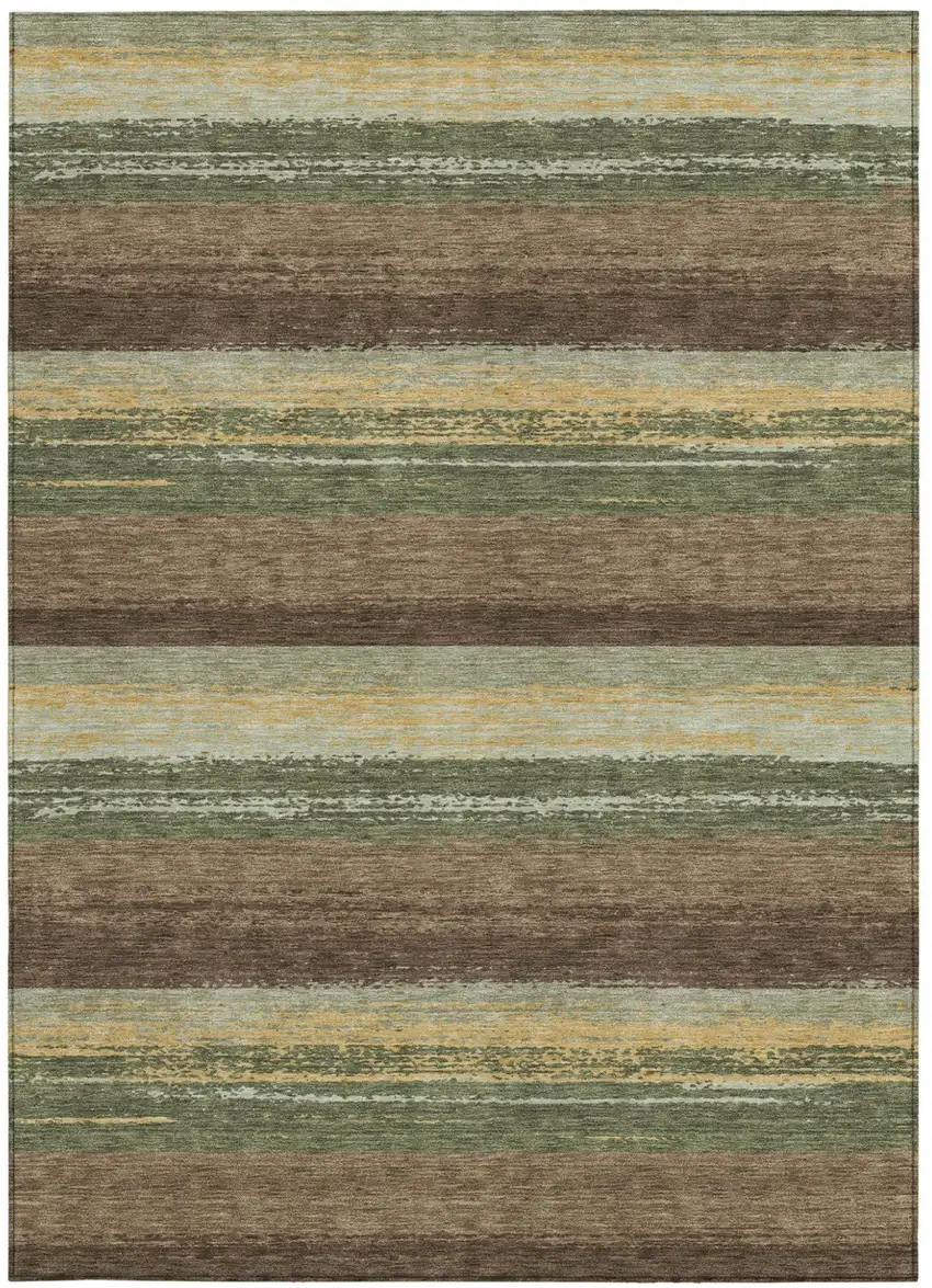 Olive Green And Blue Striped Washable Indoor Outdoor Area Rug Photo 4