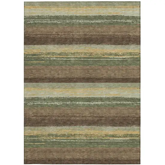 Olive Green And Blue Striped Washable Indoor Outdoor Area Rug Photo 4
