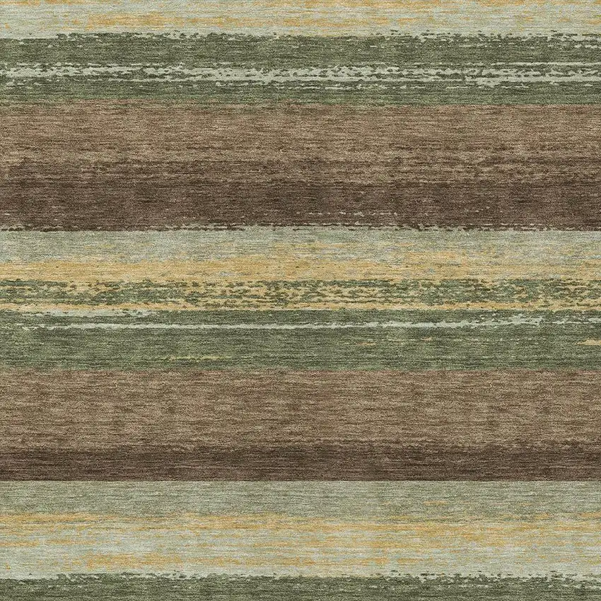 Olive Green And Blue Striped Washable Indoor Outdoor Area Rug Photo 3